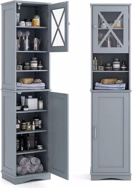 KORVIXA Grey Corner Floor Cabinet for Bathroom or Home Office, W: 70 cm, H: 75 cm – 1