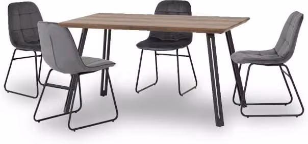 Seconique Quebec Oak Effect Rectangular Dining Table and 4 Lukas Grey Velvet Chairs – 1
