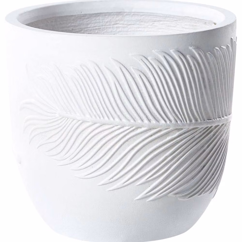 Wyld and Coco White Fibre Clay Round Planter with Leaf Motif, Diameter: 35 cm – 2