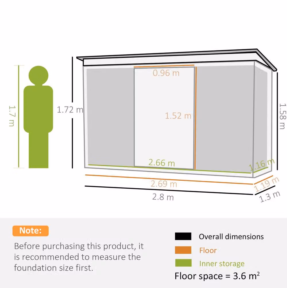 STILVORA Modern Grey Galvanised Steel Garden Storage Shed with Lockable Sliding Doors, W/D/H: 280 x 130 x 172 cm – 2
