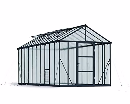 Palram Canopia Glory Polycarbonate Greenhouse with Aluminium Frame and Rain Gutter, Grey, W/D/H: 244.5 x 668.55 x 244.5 cm – 1