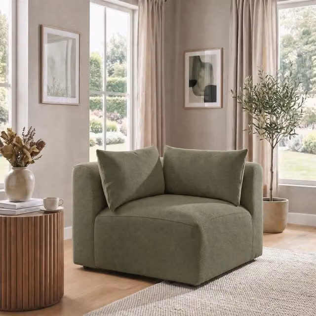 Furniturebox UK Drift Boucle Corner Section Armchair for Modular Sofa in Green