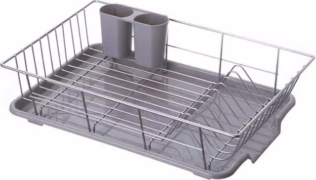 Havendro Kitchen Dish Drainer Rack with Plastic Drip Tray and Cutlery Holder, Grey, W: 48.0 cm, D: 30.0 cm, H: 11.0 cm