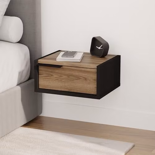 HOCUS PICUS Eco Wall Mounted Nightstand in Black Whiskey Oak Wood and Metal