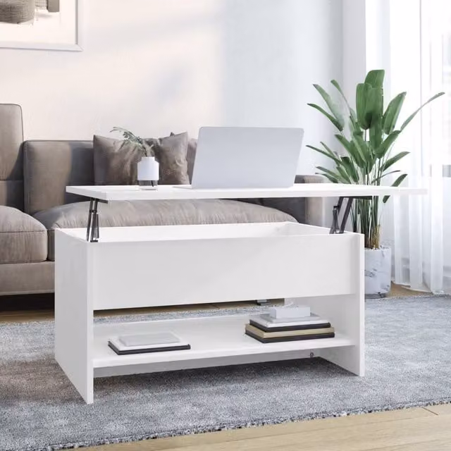 Berkfield Home Modern White Rectangular Coffee Table with Lift Mechanism, W/D/H: 80 x 50 x 40 cm