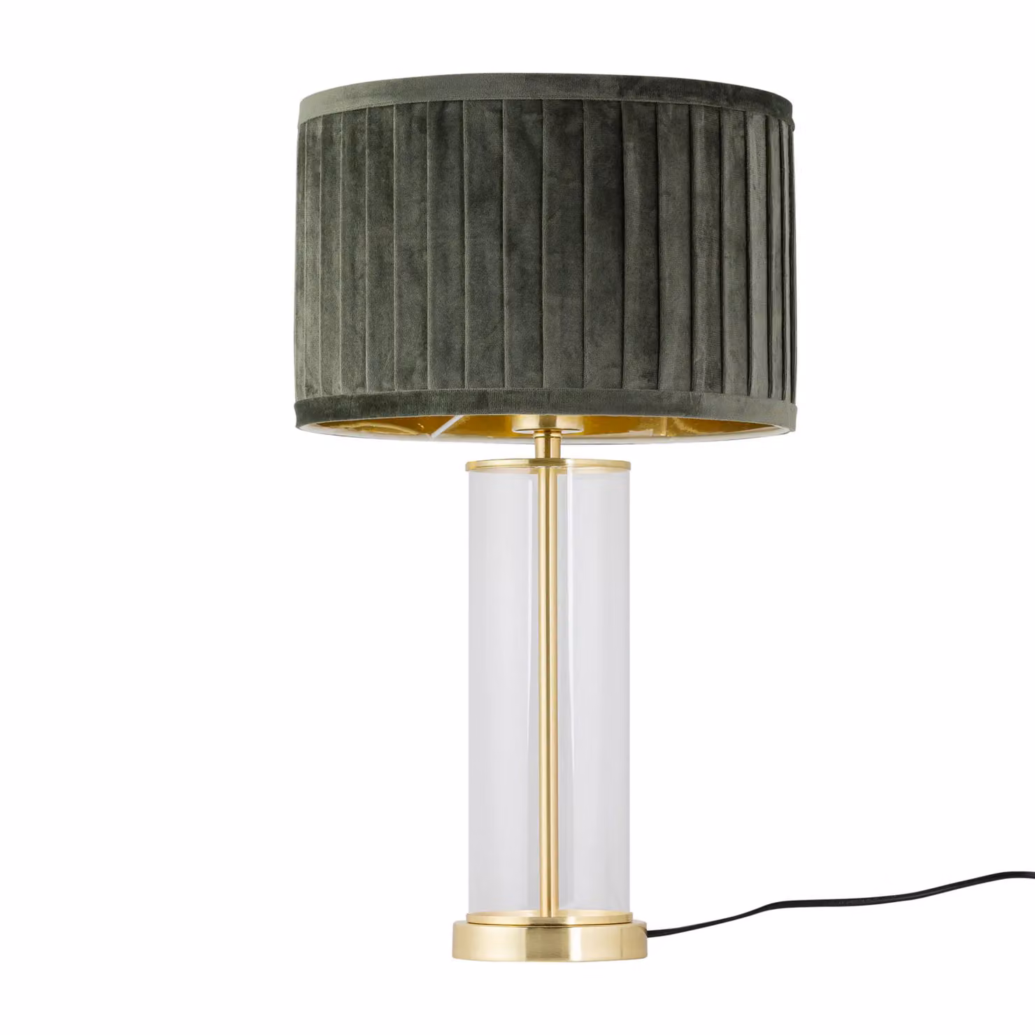 First Choice Lighting Aura Set of 2 Table Lamps with Green Fabric Shades and Satin Brass Finishes – 2