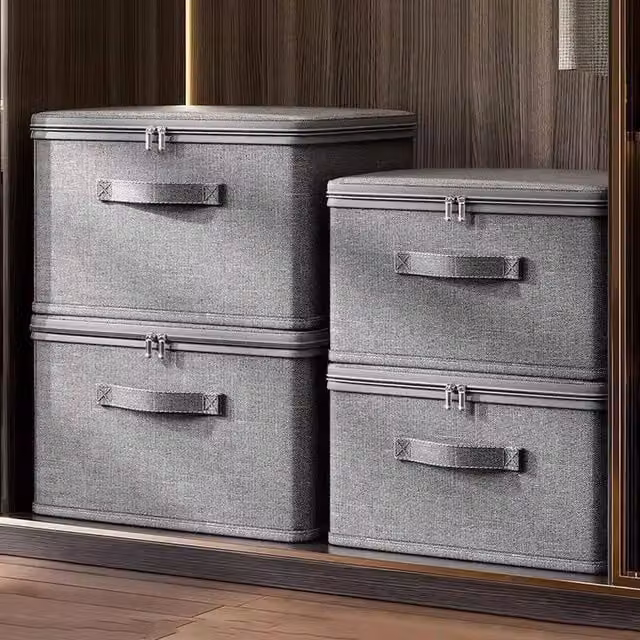 NESTLUNE Set of 3 Large Foldable Canvas Storage Boxes in Grey