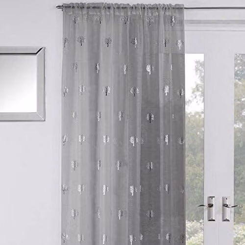 Tyrone Textiles Silver Grey Birch Slot Top Voile Curtain Fabric Panel