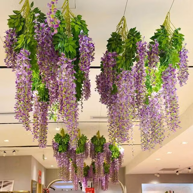 NESTLUNE 12-Piece Artificial Silk Wisteria and Ivy Flower Garland in Purple, Length: 100 cm, Width: 15 cm – 1