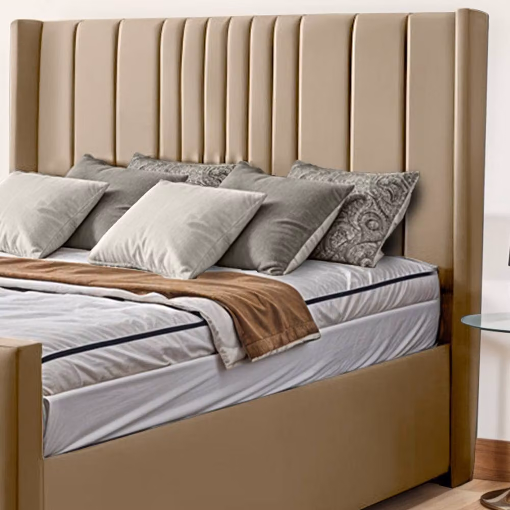 UK Bed Furniture Balmoral Wingback Ottoman Gas Lift Upholstered Bed in Beige, Size: Single (90 x 190 cm) – 2