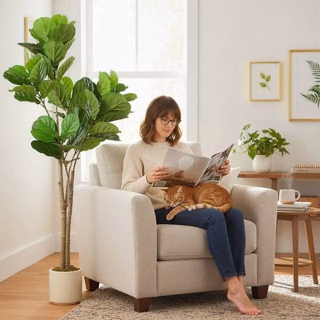 HOMCOM 150 cm Artificial Fiddle Leaf Fig Tree in Green and White
