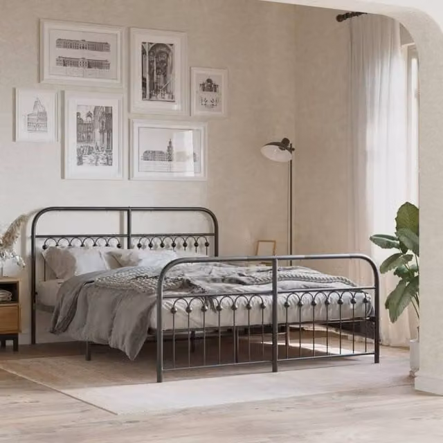 Berkfield Home Metal Bed Frame with Footboard in Black, W/D/H: 150 x 200 cm – 1