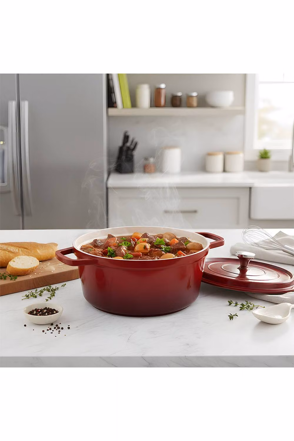 Living and Home Red Enamel Cast Aluminium Non-Stick Dutch Oven Casserole Pot, 2.75/4.75 l – 3
