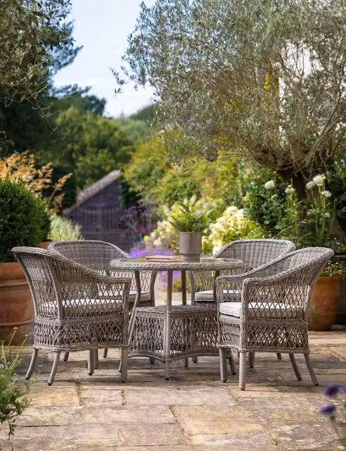 Gallery Direct Menton 4 Seater Round Polyrattan Garden Table and Chairs Set in Grey