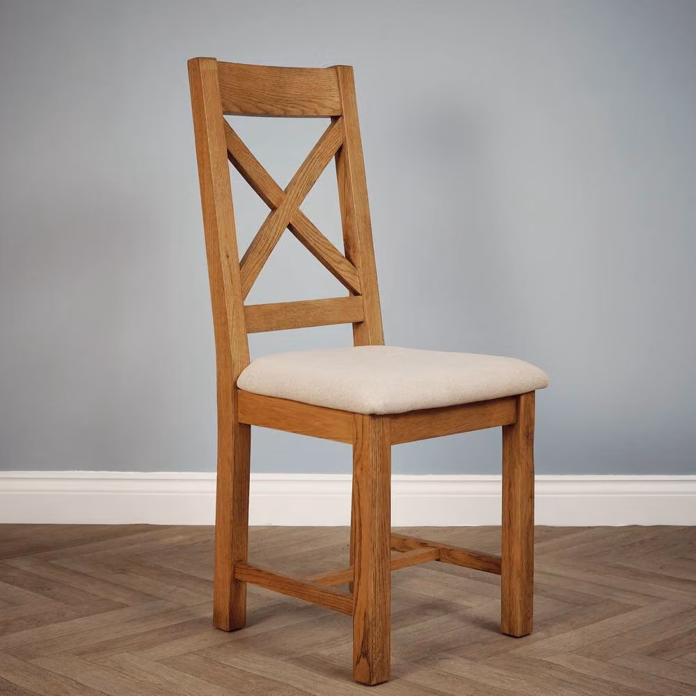 Elm Home And Garden Rustic Oak Dining Chair with Upholstered Seat in Brown – 2