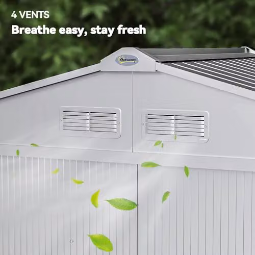 Outsunny Metal Garden Shed in Grey with Foundation Kit, Double Doors and Side Vents – 5