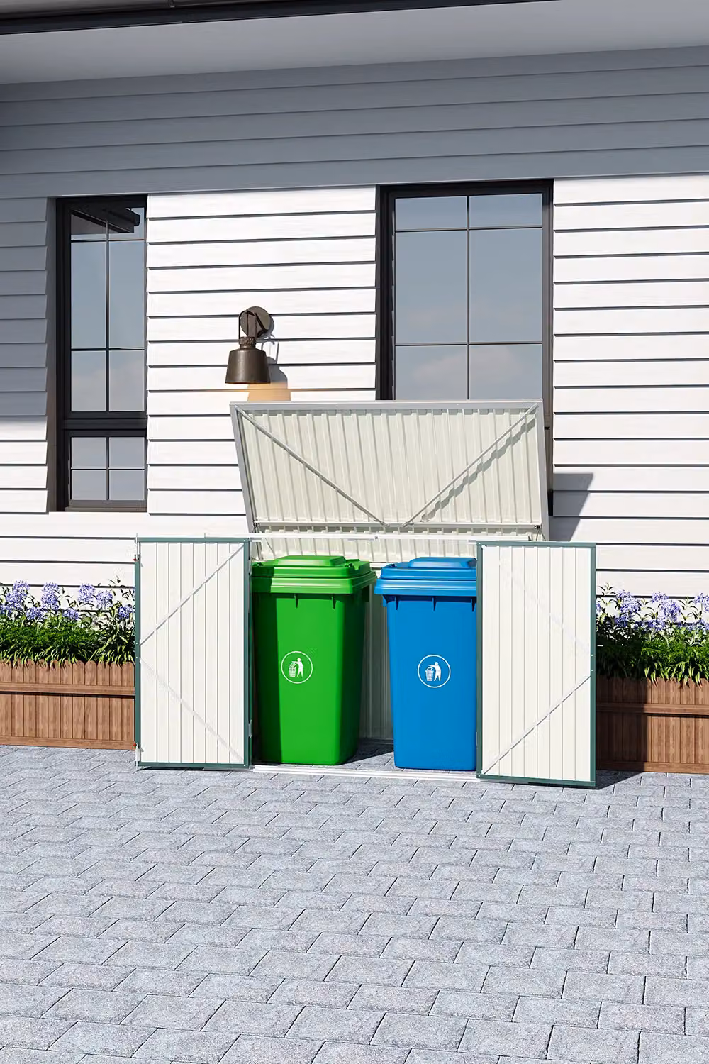 H&O Direct Green Steel Outdoor Bin Store and Bicycle Storage Shed, Pent Style, H 176 x W 130 x D 105 cm – 2
