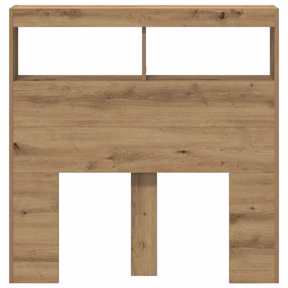 Berkfield Home Artisan Oak Headboard Cabinet in Brown with LED Lighting and USB Charging Port, W/D/H: 100 x 17 x 102 cm – 4