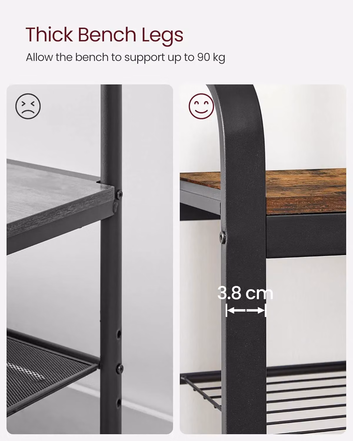 VASAGLE 4-in-1 Industrial Hall Tree with Bench, Coat Rack and Clothes Rail in Brown – 5