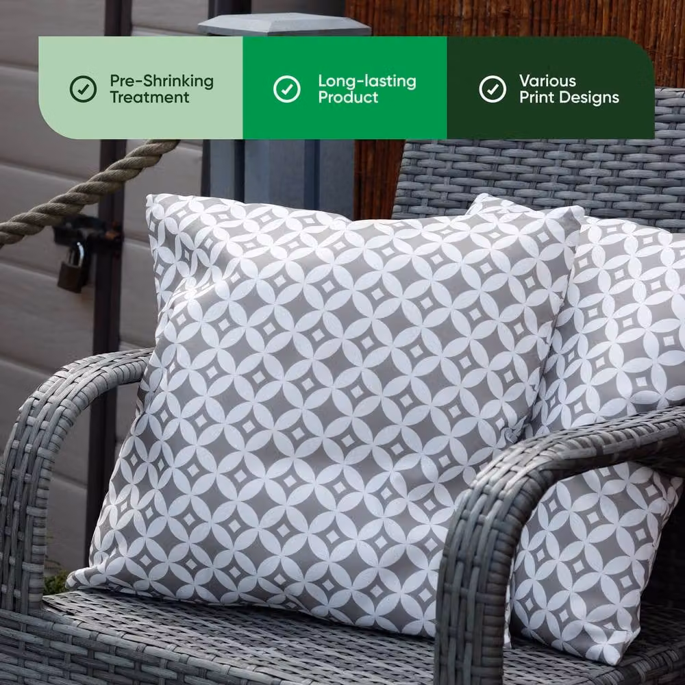 Gardenwize Pack of 2 Beige Diamond Printed Square Outdoor Scatter Cushions – 3