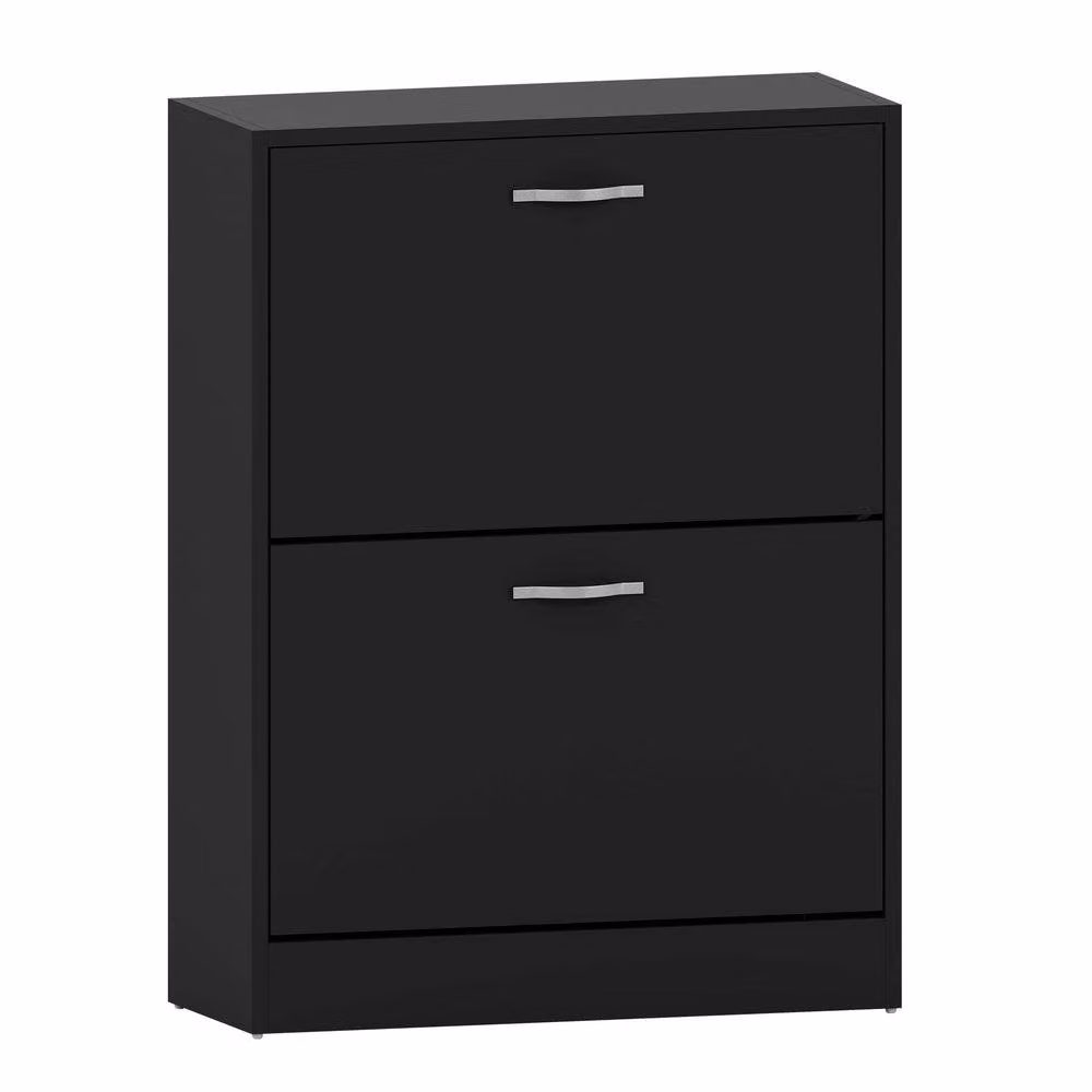 HD Designs Vida Designs Modern Black 2 Drawer Shoe Cabinet with Tilting Compartments – 2