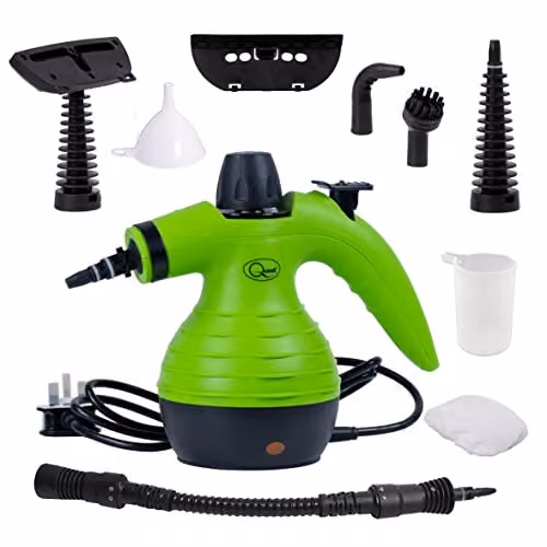 Quest Handheld Steam Cleaner in Green with 9 Cleaning Attachments and Accessories – 1