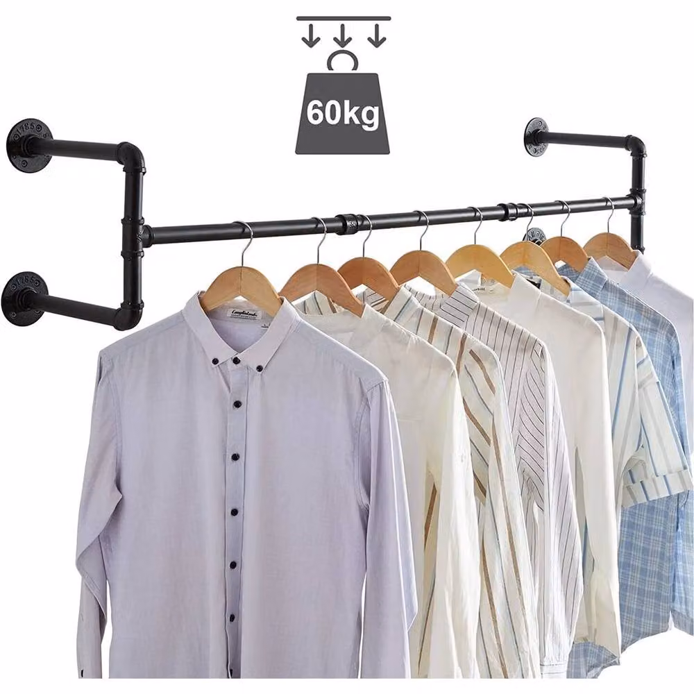 EONLION Black Metal Wall Mounted Clothing Garment Rack and Hanging Rail, Width: 92 cm – 2