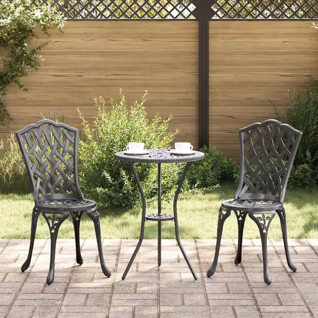 Berkfield Home 3 Piece Garden Bistro Set in Matt Black Powder Coated Aluminium