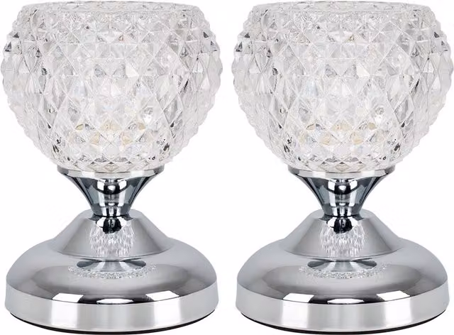 ValueLights Set of 2 Modern Silver Glass Touch Table Lamps