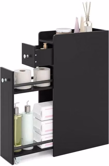 KORVIXA 4-Tier Narrow Small Bathroom Storage Cabinet in Matt Black – 1