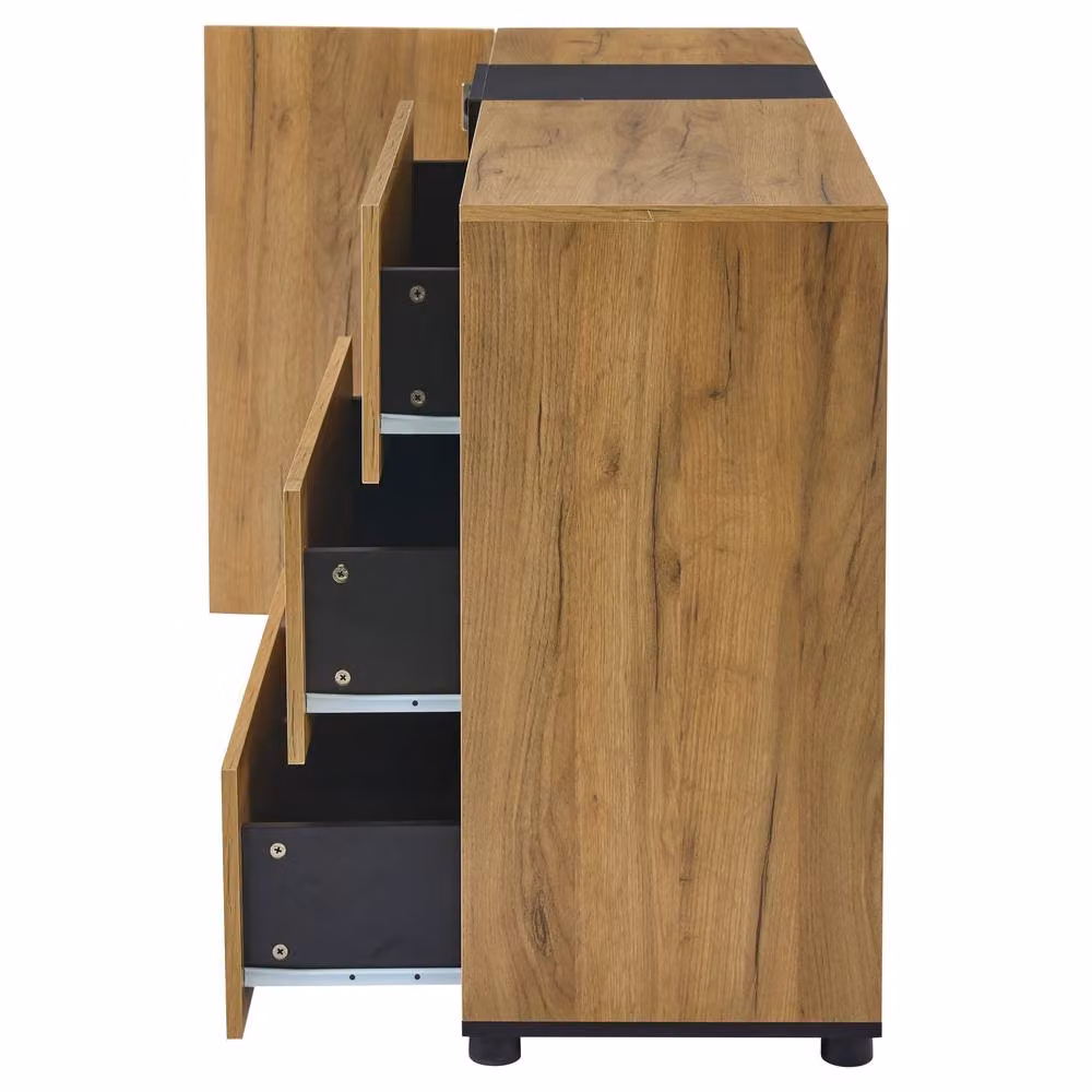 Merax Modern Brown Display Sideboard with Smart App LED Lights and Glass Shelves – 3