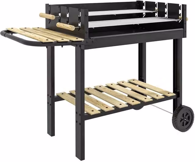 SPETLEK Portable Charcoal BBQ Grill with Side Table Storage Shelf and Wheels, Black, W: 100 cm, D: 15 cm – 1