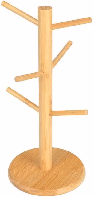 KORVIXA 6 Hook Bamboo Mug Tree in Natural Wood