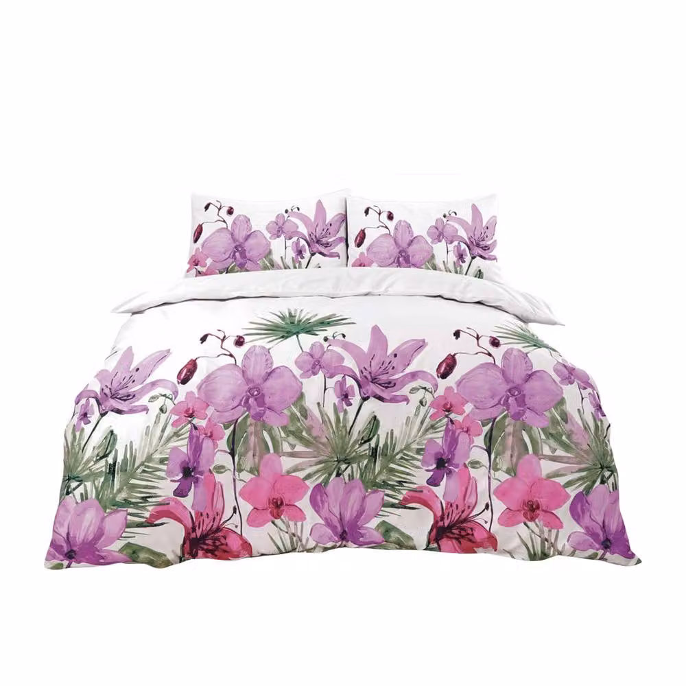 Snug City Floral Polycotton Duvet Cover and Pillowcase Set in Pink and Purple, W/D/H: 240 x 220 x 180 cm – 2