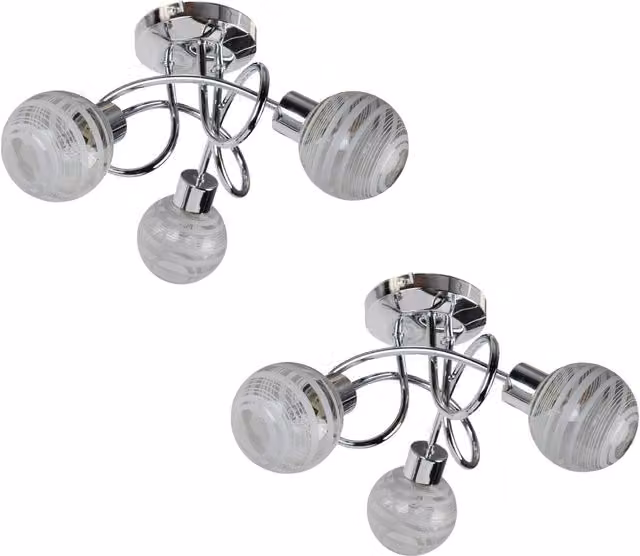First Choice Lighting Set of 2 Cafe Dimmable LED Flush Ceiling Lights in Chrome and Clear Glass