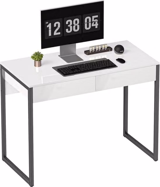 Rolipo Modern High Gloss Writing Desk with Drawers in White – 1