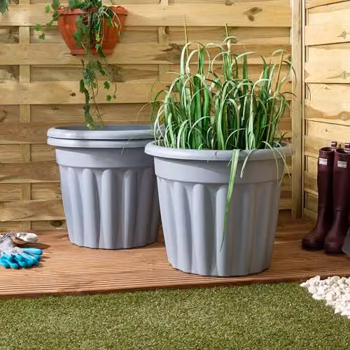 Wham Vista Round Plastic Garden Planter Tubs, Grey, Pack of 3, Diameter: 50 cm, Height: 40 cm – 3