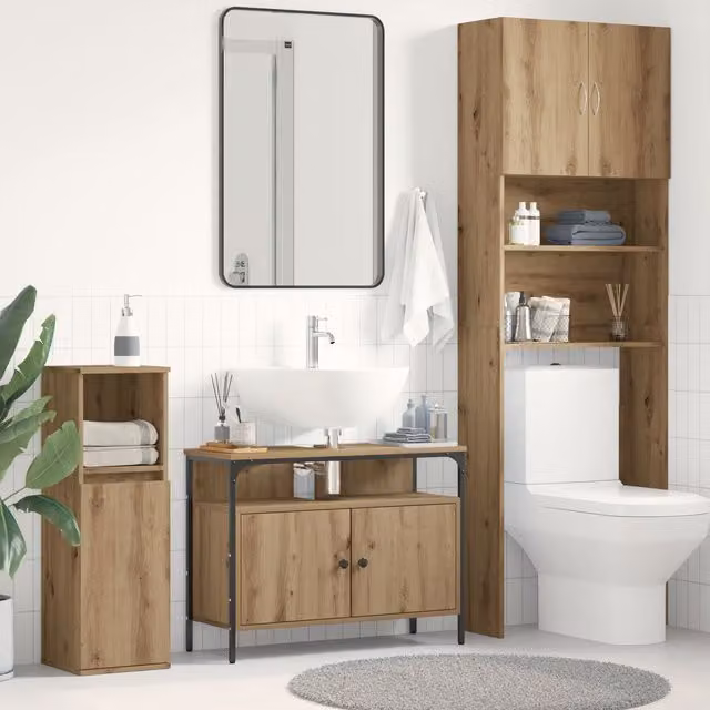 Berkfield Home Artisan Oak Bathroom Sink Cabinet in Brown, W/D/H: 80 x 30 x 60 cm – 1