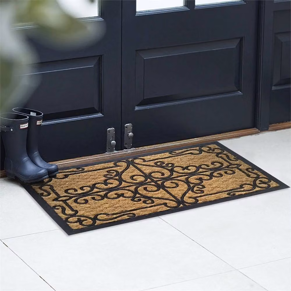 Nordara Non-Slip Coir and Rubber Indoor or Outdoor Door Mat, Black/Brown, W: 75 cm, D: 45 cm – 3