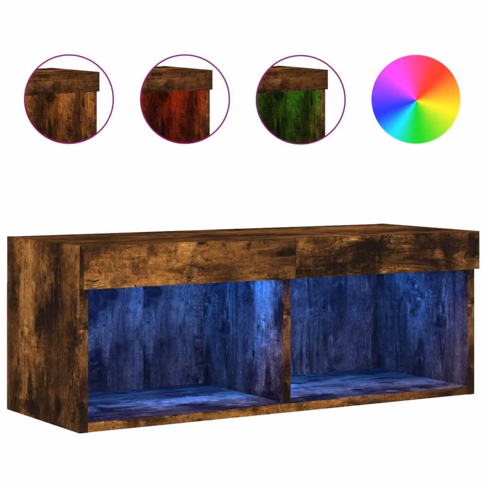 Berkfield Home Modern TV Cabinet with LED Lights in Smoked Oak Brown, W/D/H: 80 x 30 x 30 cm – 3