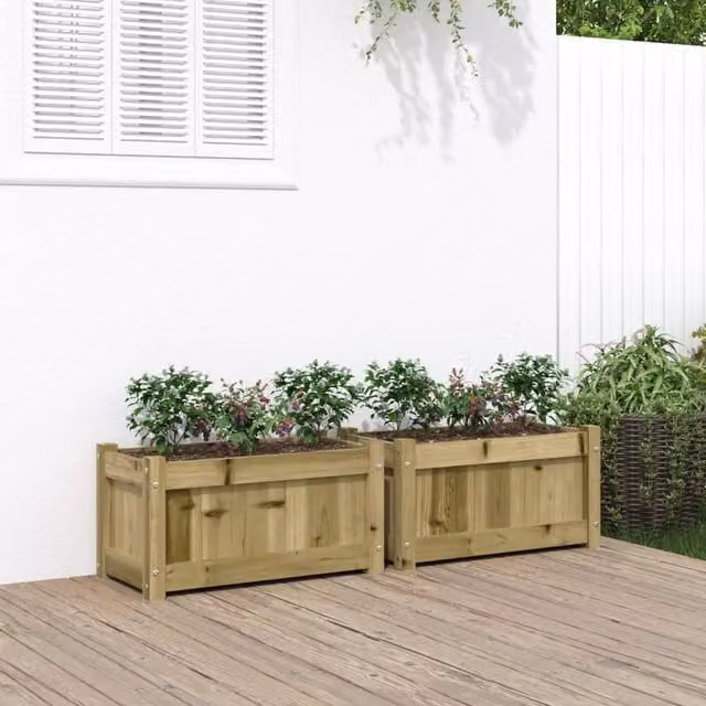 Berkfield Home Garden Brown Impregnated Pine Wood Planter Tub, 2 Pack