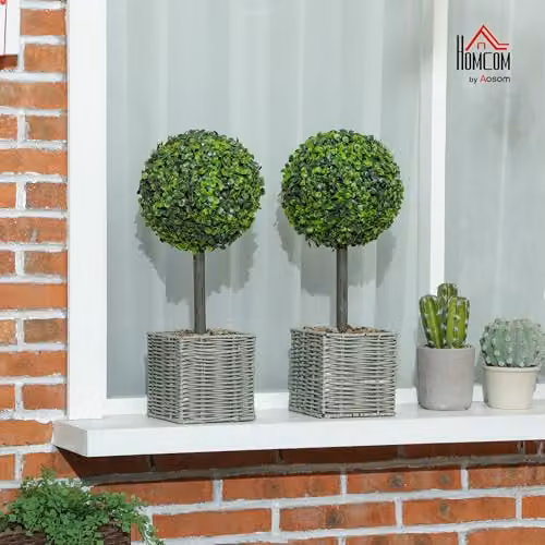 HOMCOM Set of 2 Green Artificial Boxwood Ball Plants, Height: 50 cm – 2