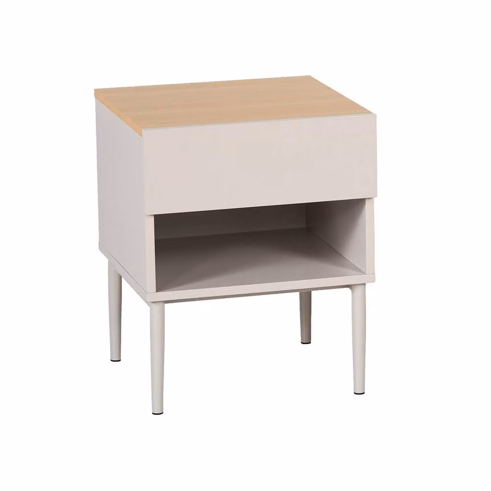 sweeek Modern Bedside Table with 1 Drawer and 1 Niche in Beige and Walnut Wood Decor – 2