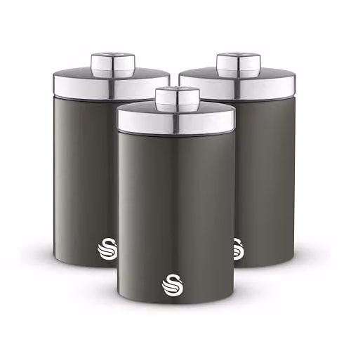 Swan Townhouse Set of 3 Airtight Stainless Steel Storage Canisters in Grey, 1.6 l – 1