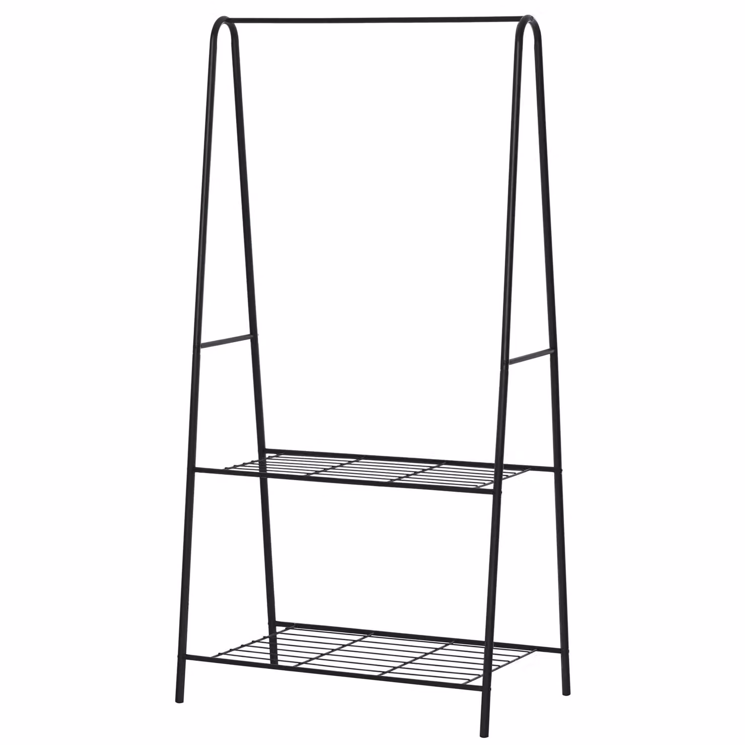 HOMCOM A-Frame Metal Clothes Rack with 2-Tier Shelving and Continuous Linear Rail in Matt Black – 2