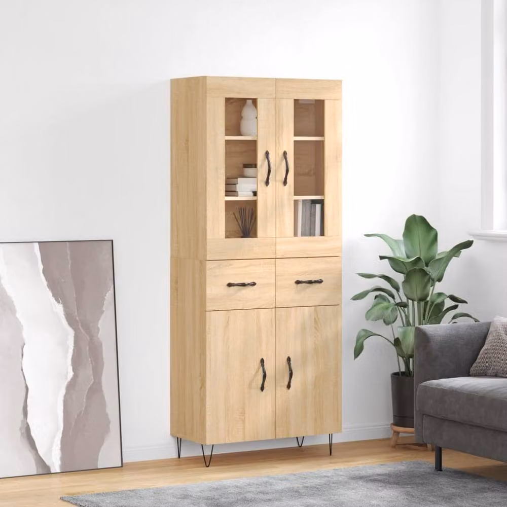 Berkfield Home Sonoma Oak Highboard in Beige, W/D/H: 69.5 x 34 x 180 cm – 2