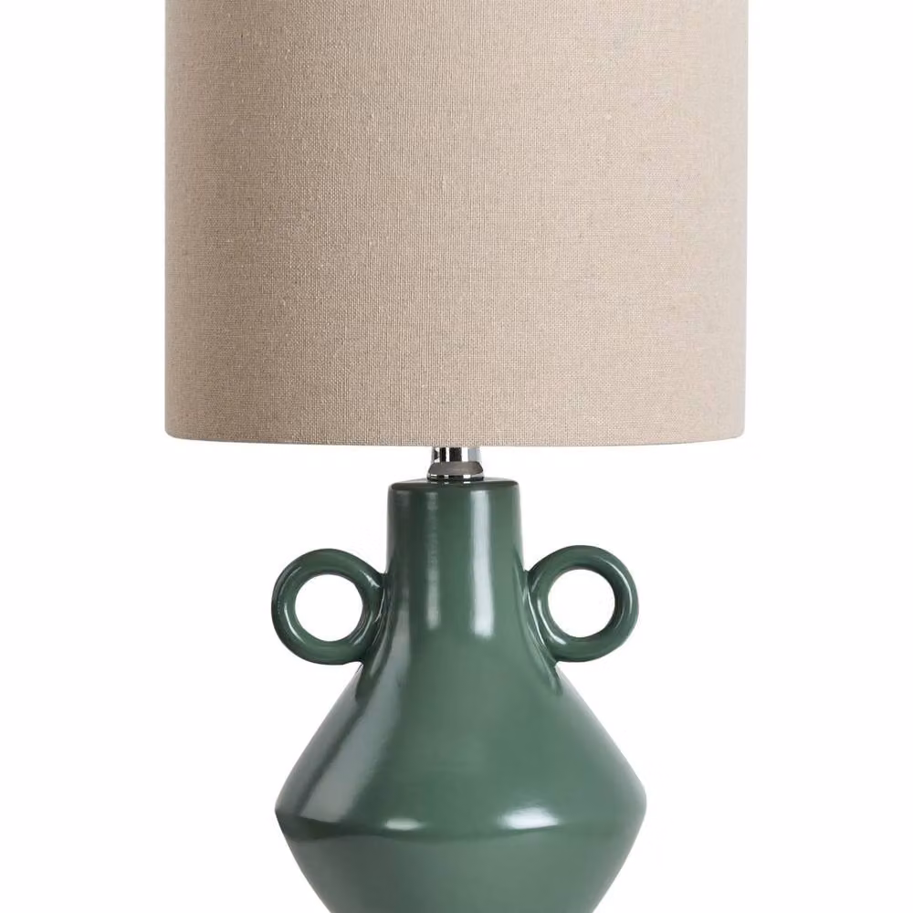 Wyld and Coco Green Ceramic Table Lamp with Beige Fabric Shade – 2