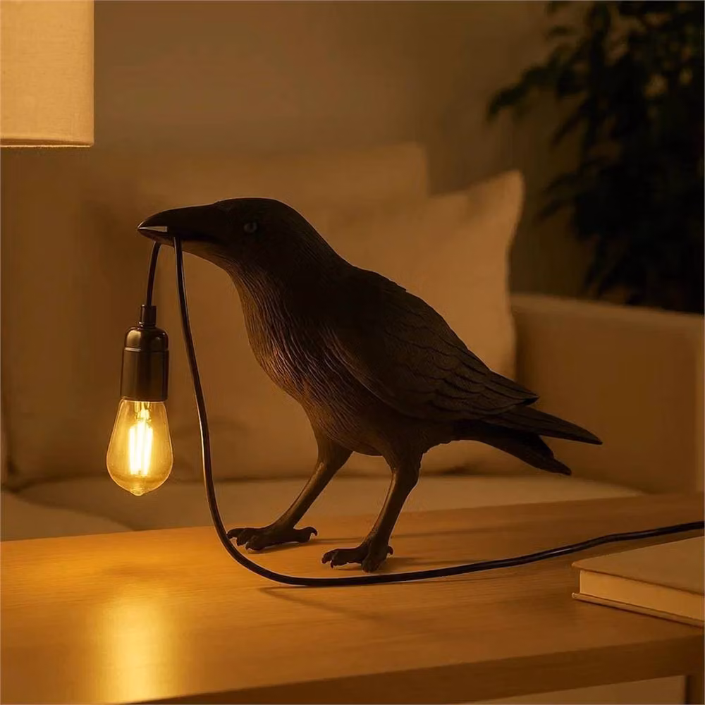 VOGREX Black Crow Resin Modern LED Table Lamp with E27 Bulb – 3