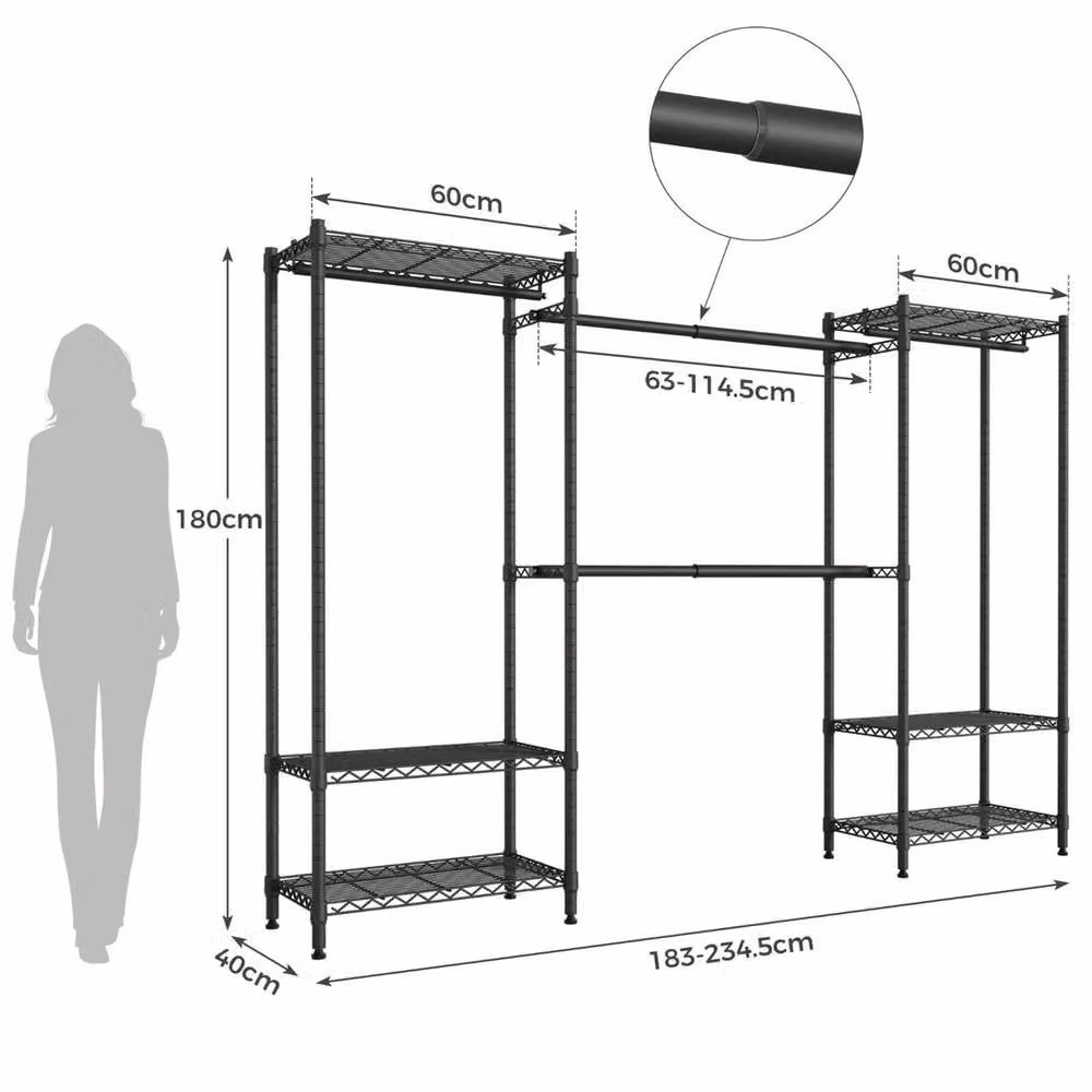 EONLION Black Metal Extendable Clothes Rail and Wardrobe Organiser – 2