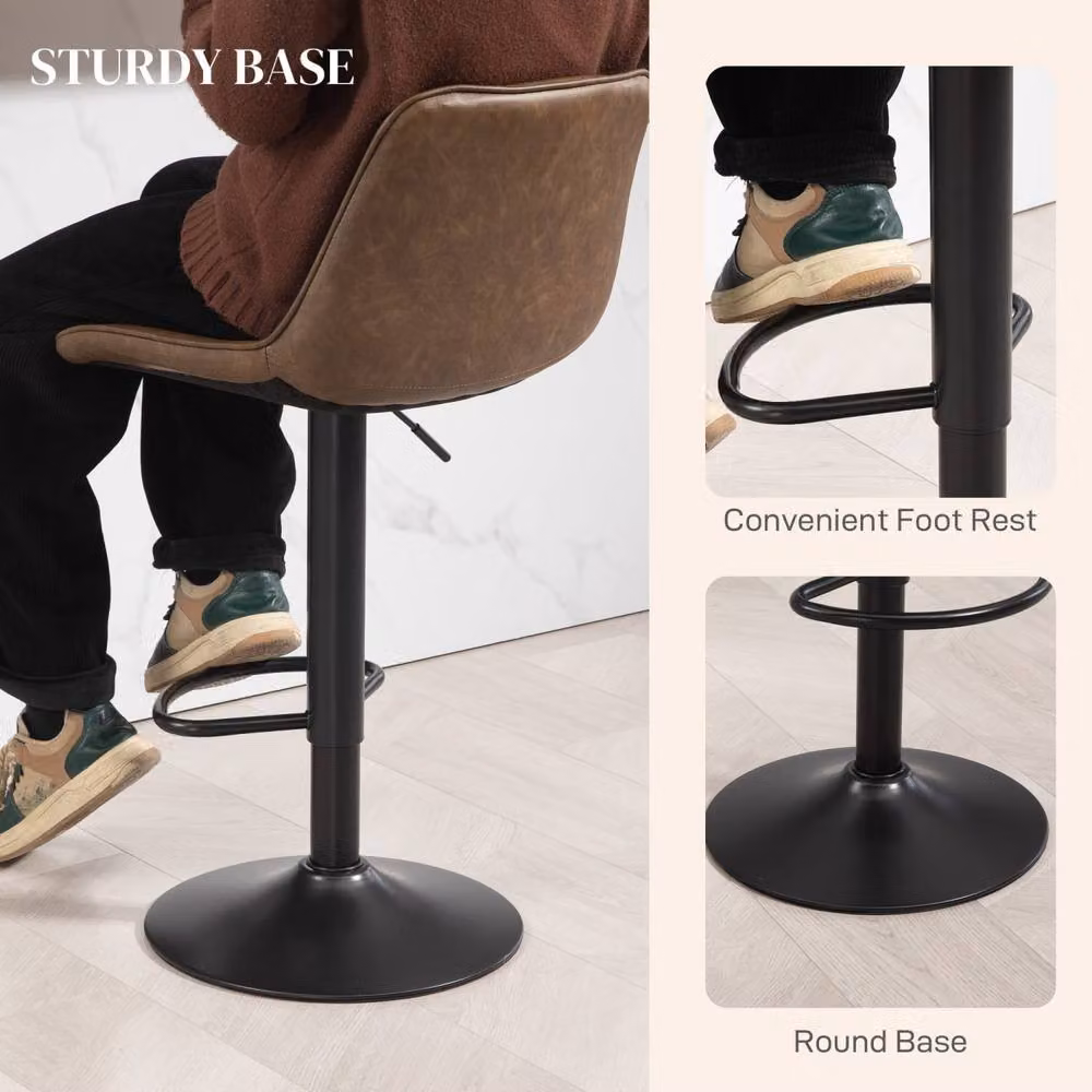 Wyld Haus Tadilu Set of 2 Adjustable Retro Faux Leather Bar Stools in Brown – 7